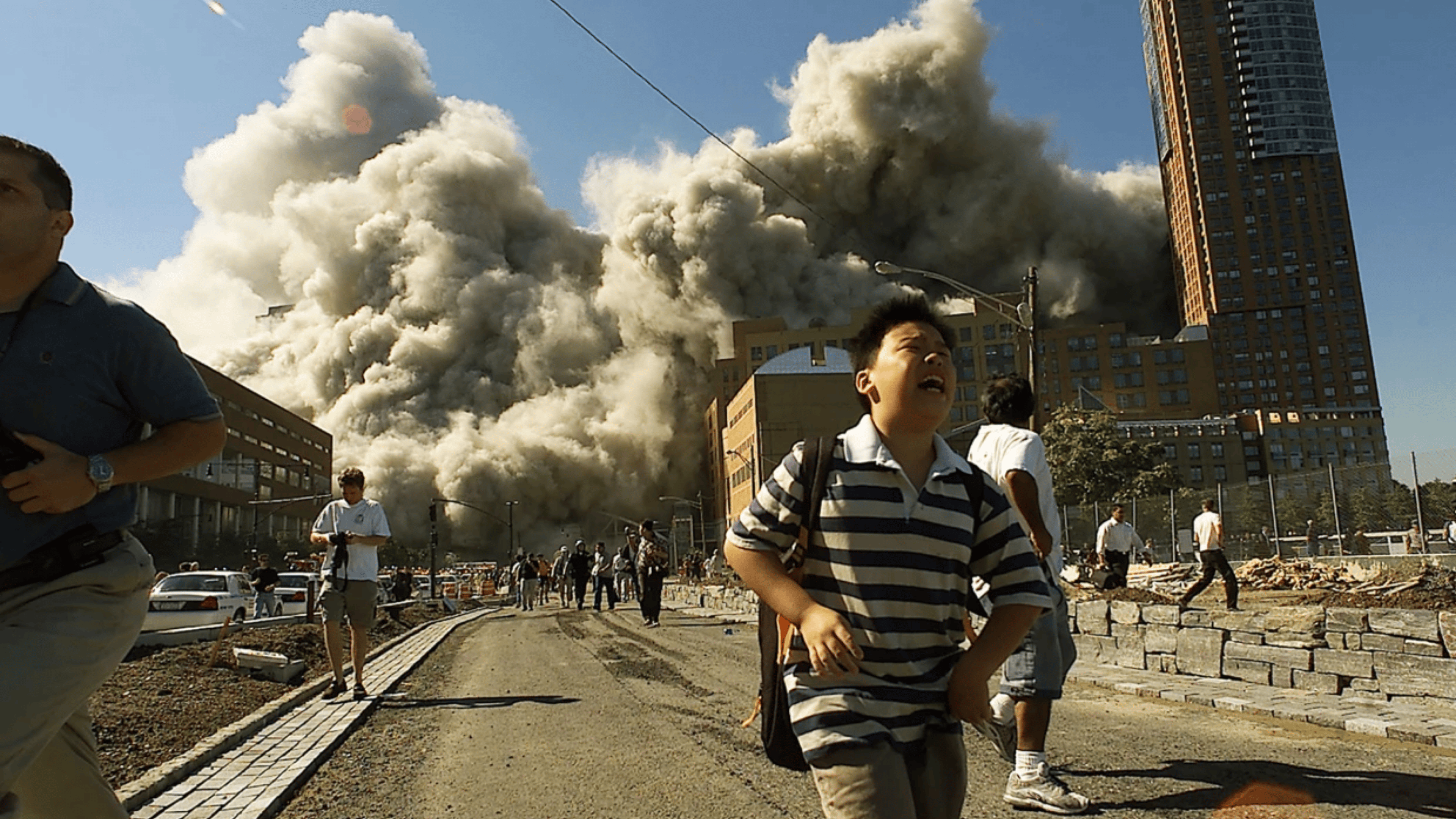 Scene from New York City during the September 11 attacks, symbolizing resilience and life-changing perspective.