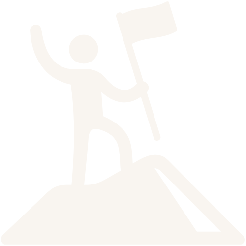 Icon of a person raising a flag on a mountaintop symbolizing Step 3: Achieve bold goals with clarity, focus, and freedom.