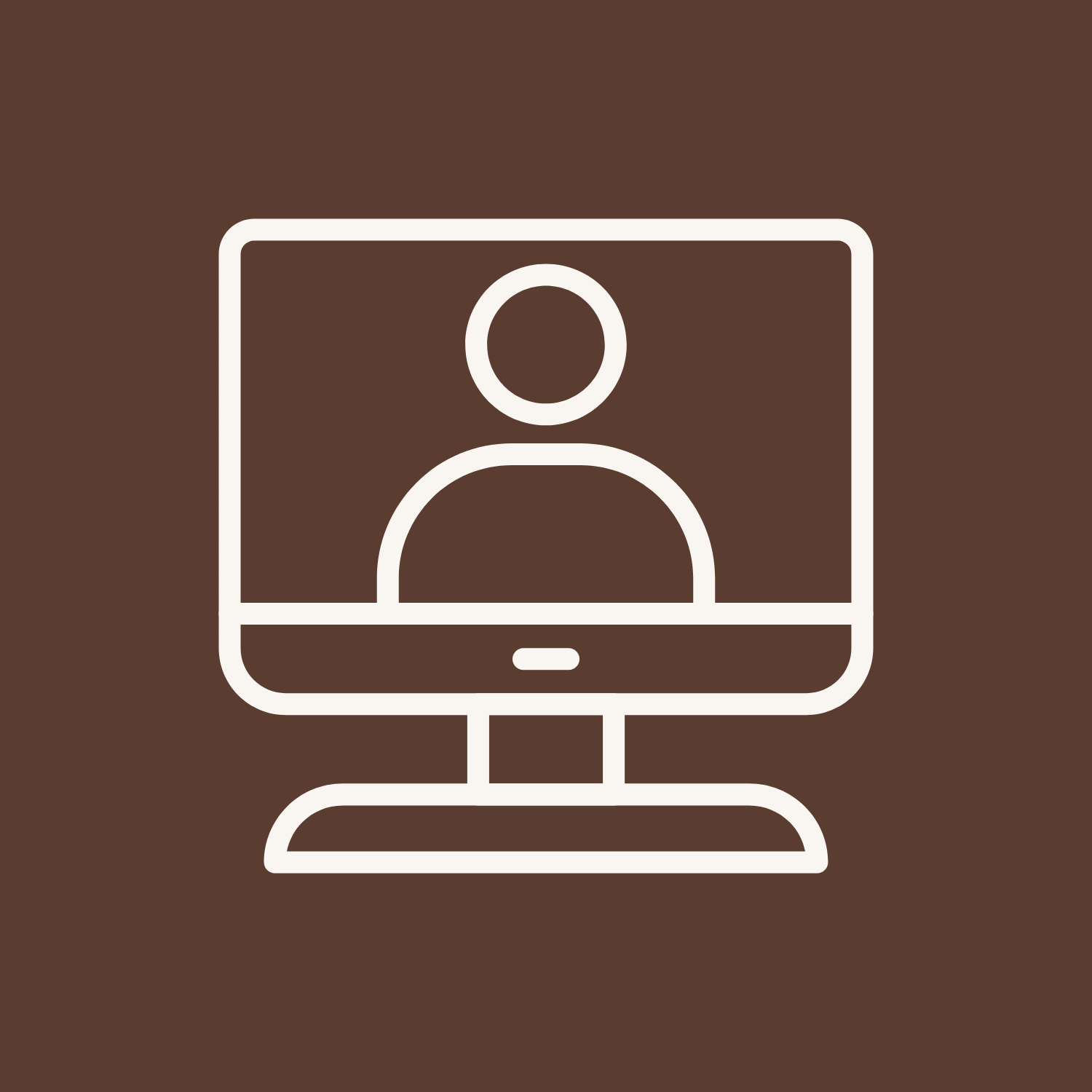 Computer screen icon in brown and cream color palette representing online meetings or scheduling a call with Diana Bejasa.
